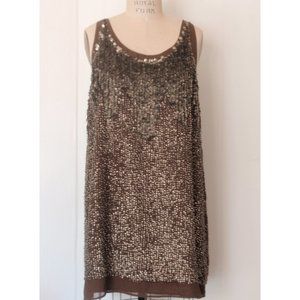 ZARA OLIVE GREEN SEQUIN CHIFFON SLEEVELESS MINI DRESS SMALL NWT